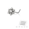 12PCS OF MULTI CZ FLOWER SNOW FLAKE 316L SURGICAL STEEL L-SHAPE NOSE BOX